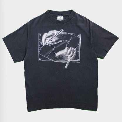 90's M.C.ESCHER"Drawing Hands"アートTシャツ(L)/A3066T-S