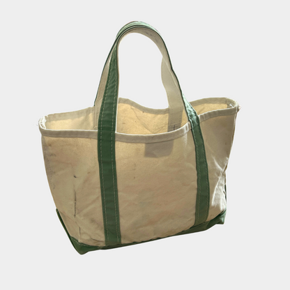 90's L.L.Bean Boat＆Tote キャンバストート 白薄緑/B0996AC-SO