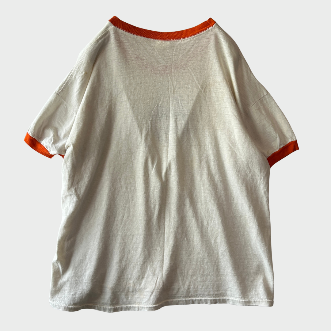 70's SPROCE "BigEight" Swimming & Diving Championships 記念グラフィック リンガーTシャツ 白 (XL)/A4142