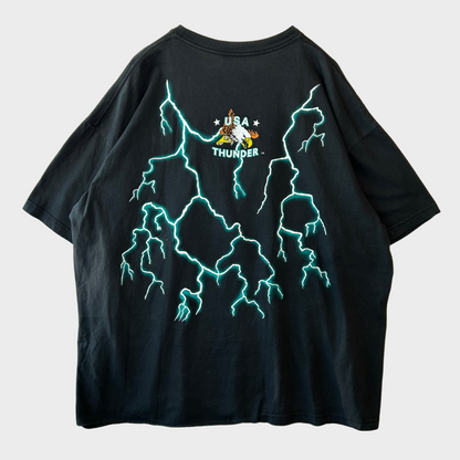 90's American Thunder Forever Free 狼 プリントTシャツ 黒 (2XL)/B2732T-SO