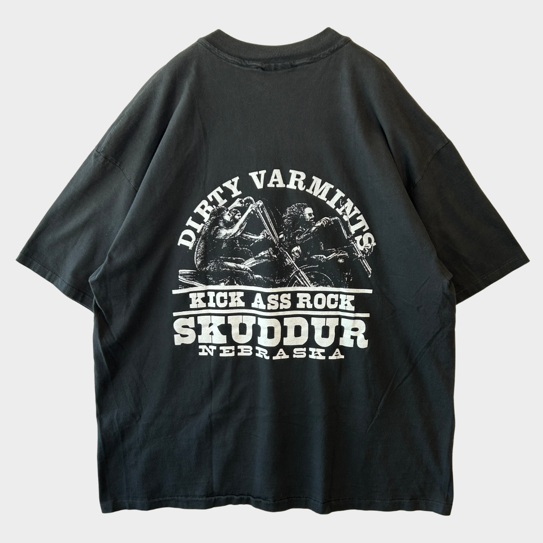 90's Hanes DIRTY VARMINTS Skuddur Kick Ass Rock バイク Tシャツ 黒 (XXL)/B2739T-SO