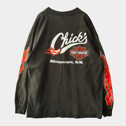 90's Harley-Davidson タイガー フレイムプリントロンT 黒（XL)/A7104T-SO