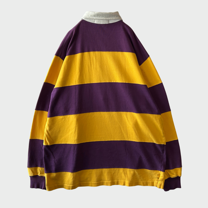 90's Polo Sport ポロスポーツ ボーダーラガーシャツ パープル×イエロー (L)/B0096S-SO