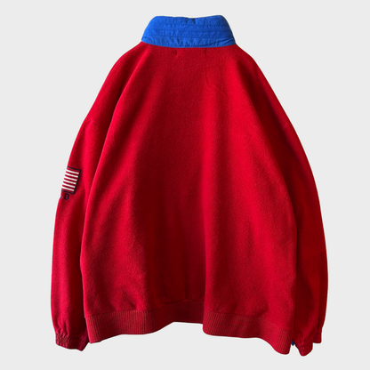 90's Ralph Lauren ラルフローレン USA刺繍 ハーフジップ プルオーバー フリースジャケット 赤 (L) /B1437O-SO