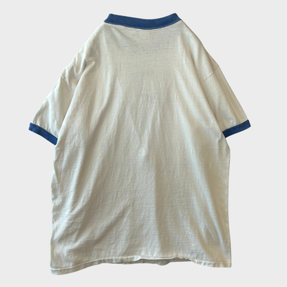80's "Disney" ディズニー Donald Duck リンガーTシャツ 白 (XL)/B3702T-SO