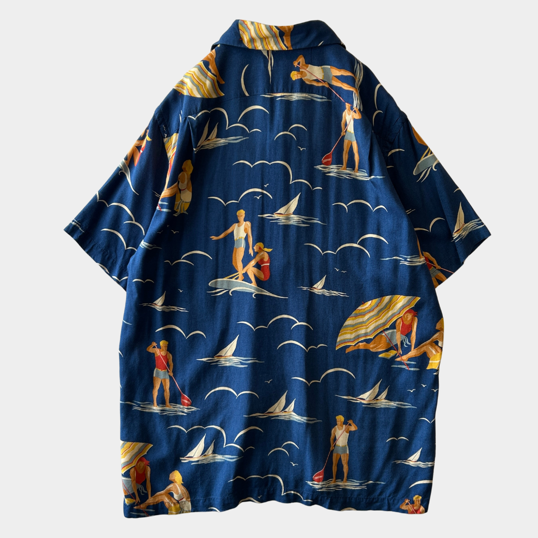 Polo by Ralph Lauren ラルフローレン アロハシャツ 半袖 サーフィン柄 ブルー(L)/C1015SH-SO