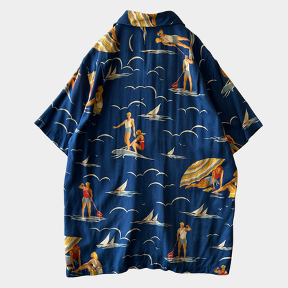 Polo by Ralph Lauren ラルフローレン アロハシャツ 半袖 サーフィン柄 ブルー(L)/C1015SH-SO
