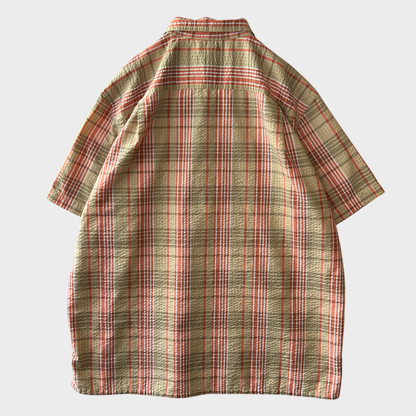 SP13 Patagonia パタゴニア "Puckerware Shirt"シアサッカー 半袖チェックシャツ ベージュ (XL)/B3655SH-SO