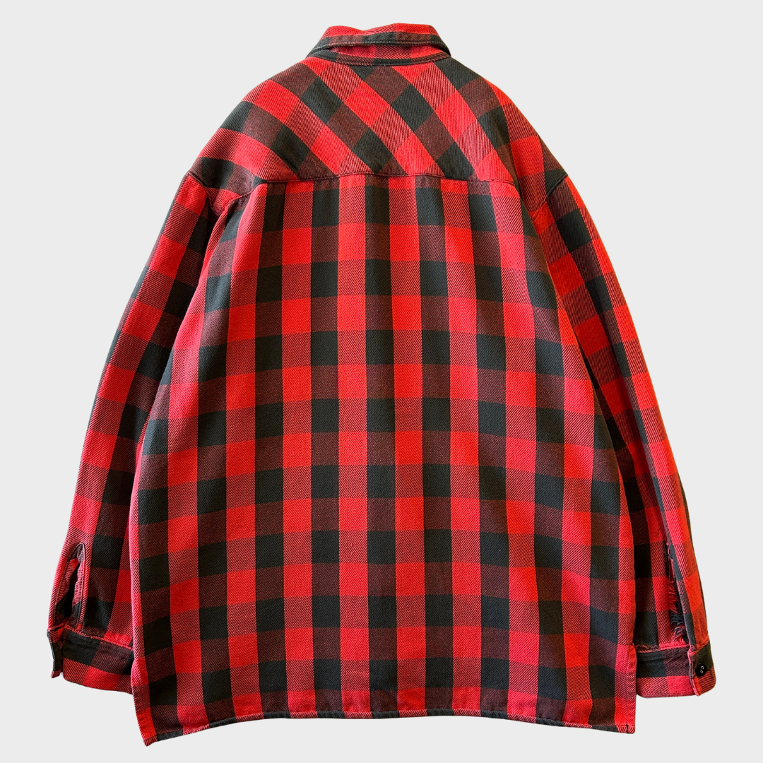 90's ~ marithe francois girbaud マリテフランソワジルボー ジップ ネルシャツ 赤黒 (M)/A8942SH-SO