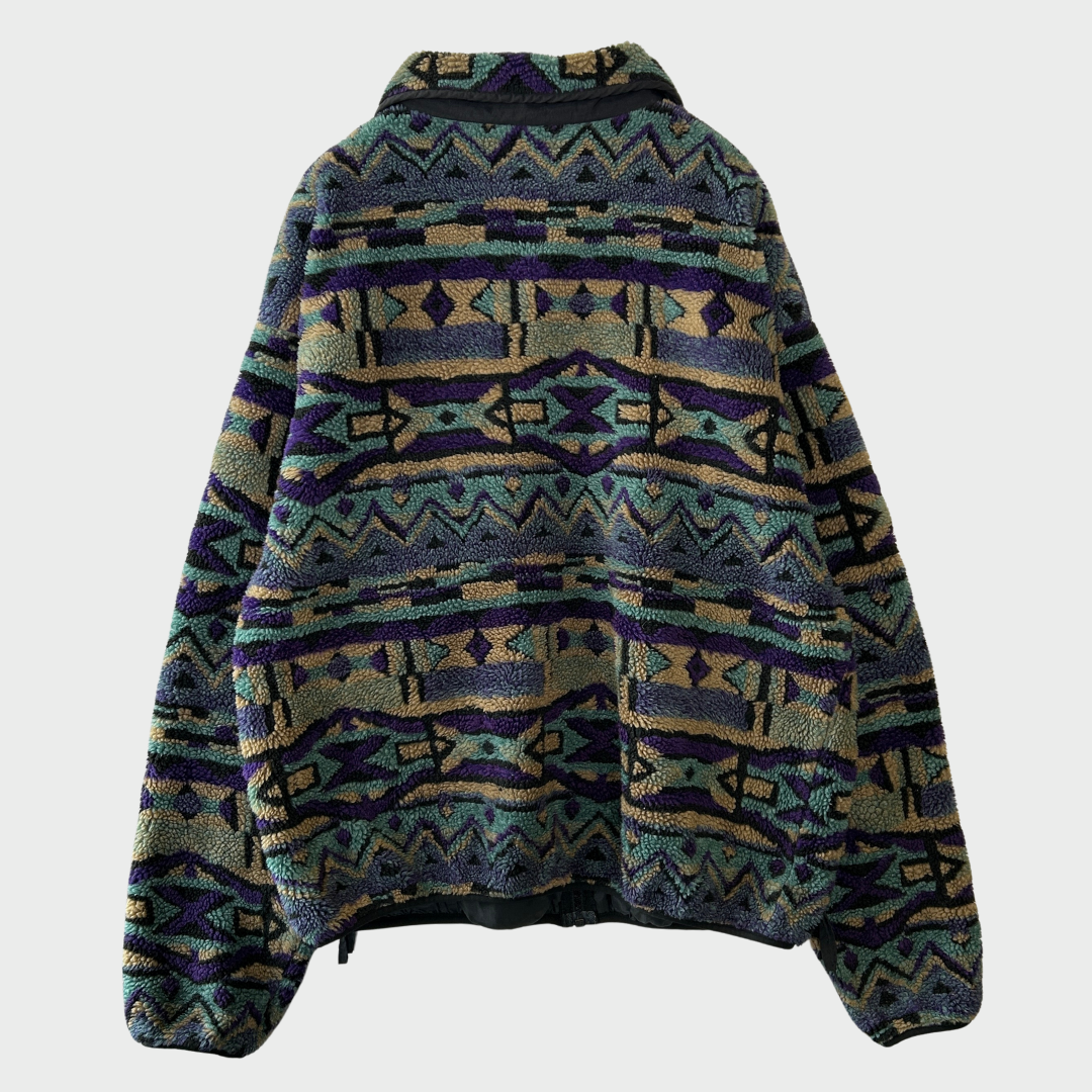 90's Columbia フリース フルジップ ネイティブ 黒青紫ベージュ (L)/B3039F-SO
