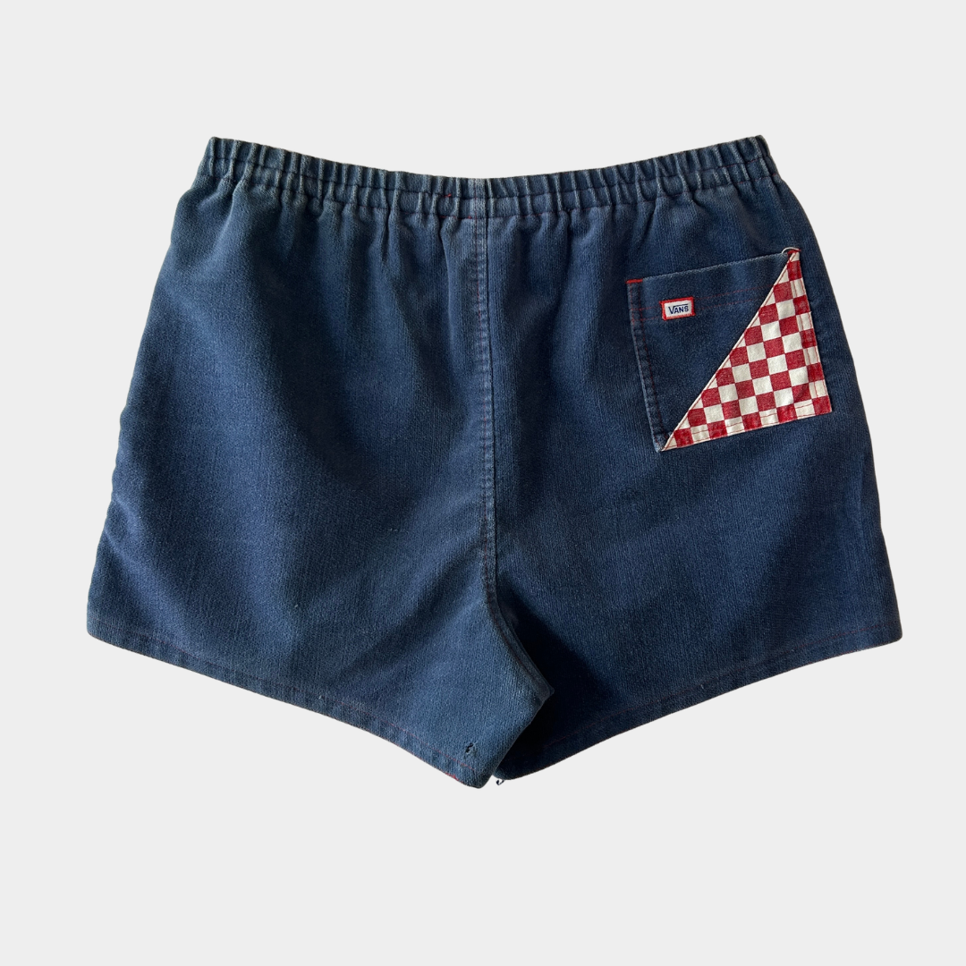 80's~ Vans ヴァンズ ベロアショーツ チェッカーパターン ネイビー(L)/A3899P-SO