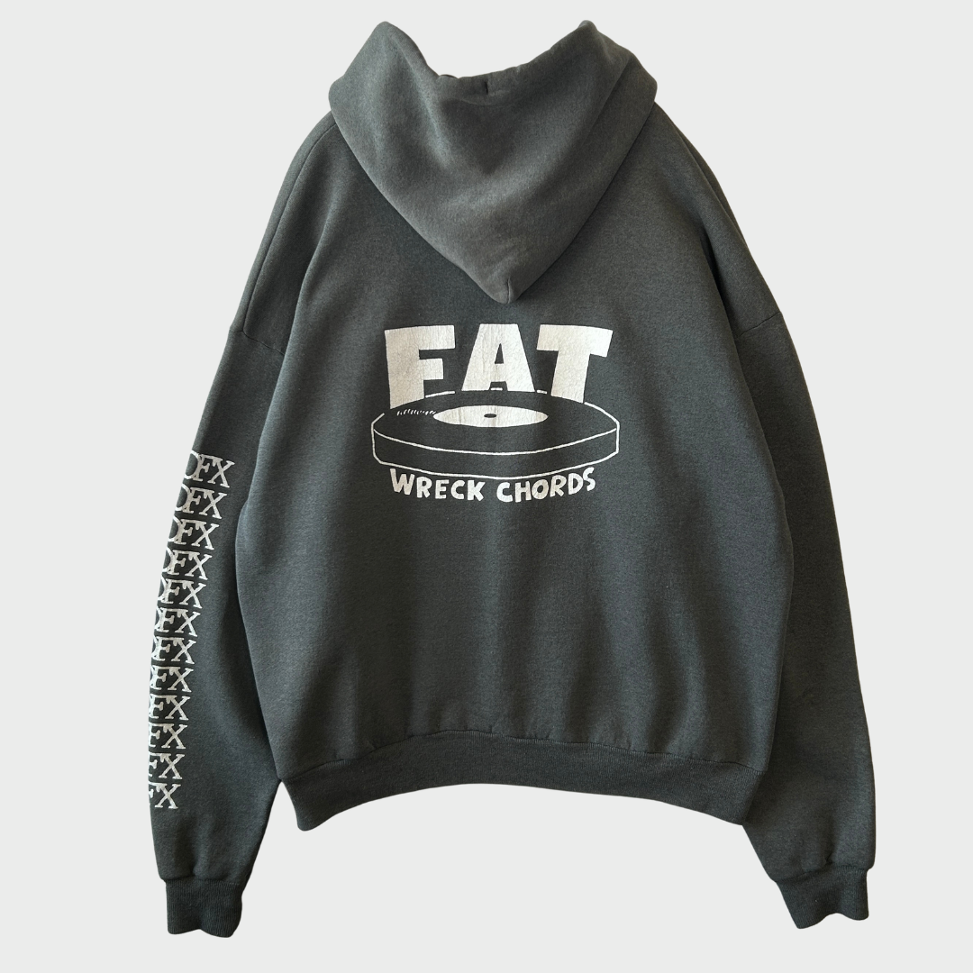 90's Hanes NOFX ノーエフエックス スウェットフーディー パーカー 袖プリント バンド 墨黒(XL)/A5805S-SO