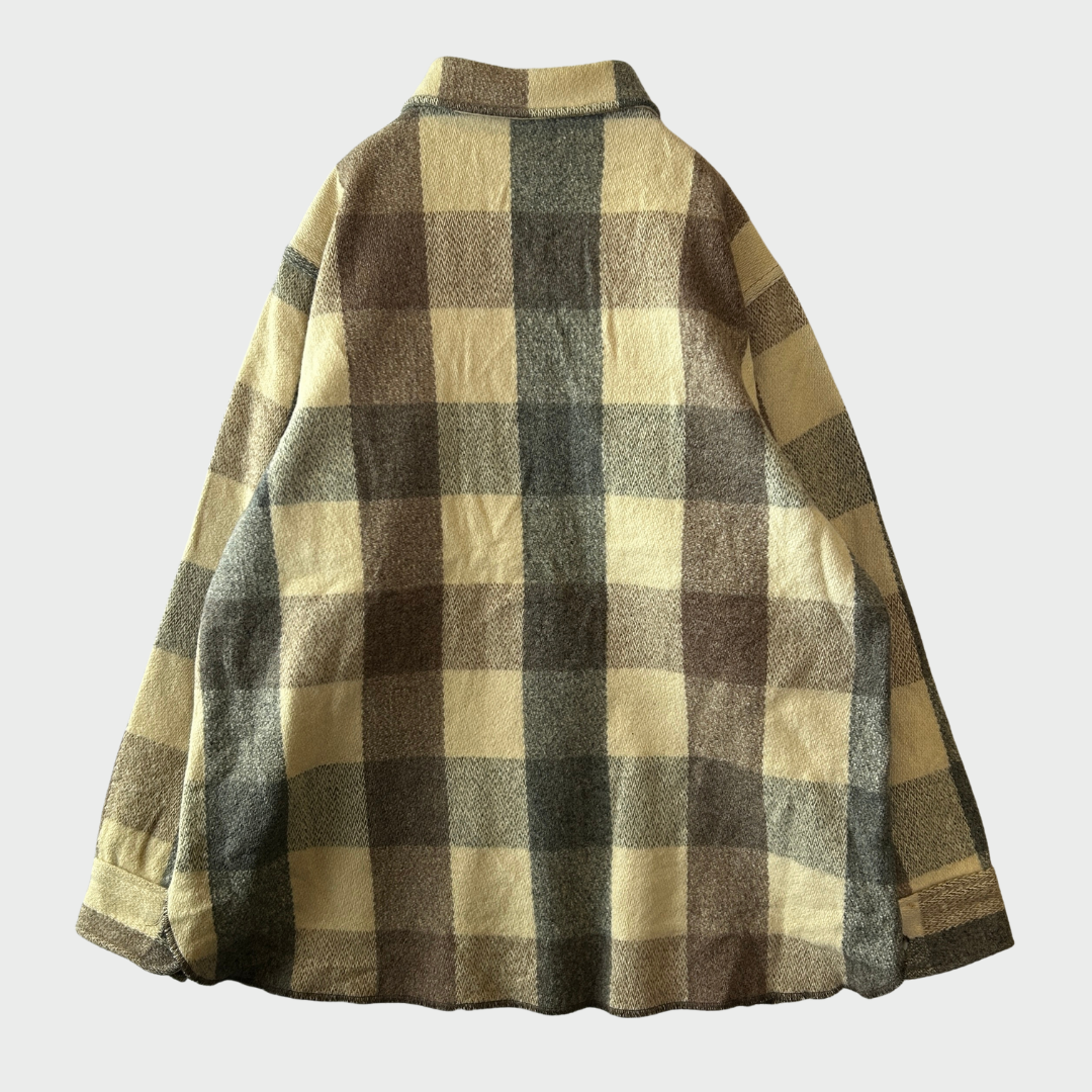 70's Wool Rich ウールリッチ バッファローチェック シャツジャケット 灰茶ベージュ系 (50)/A5088J-SO