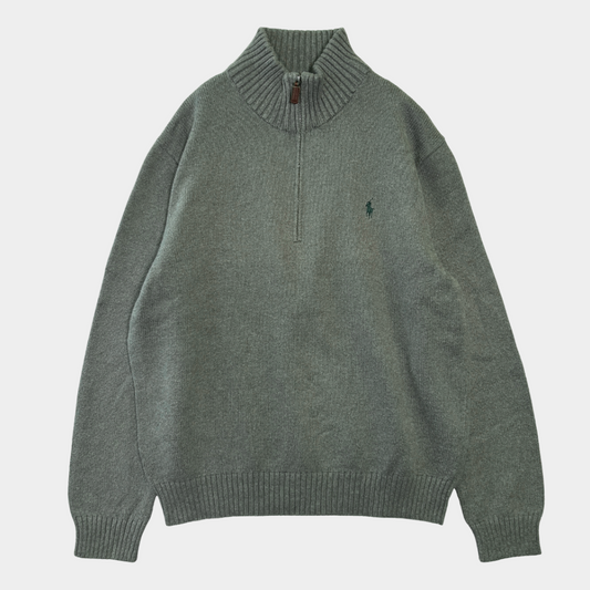 00's  POLO RALPH LAUREN  ハーフジップ コットンニット グレー L /B1497K-SO