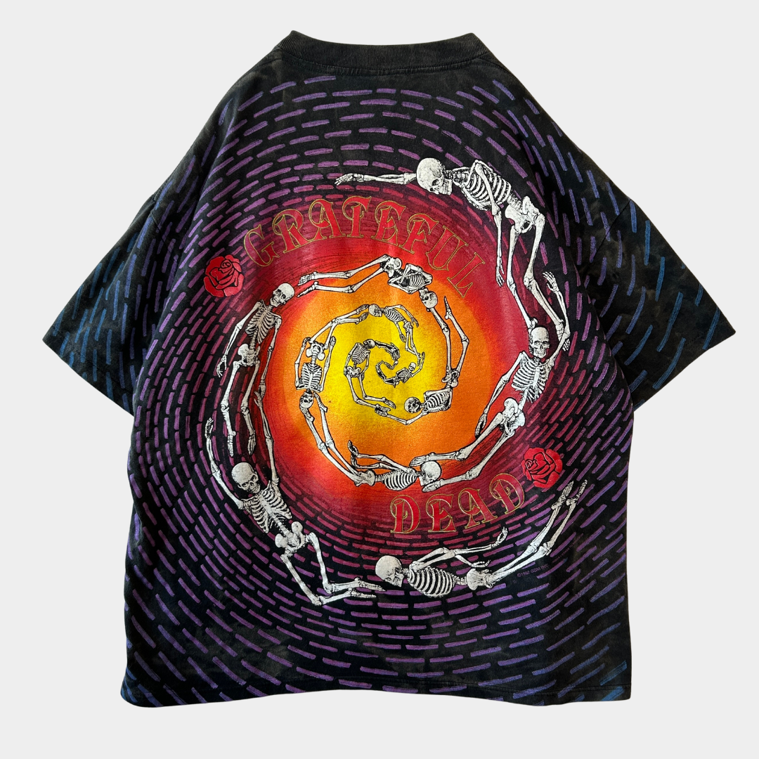 90's Grateful Dead ”Spiral Skeletons" グレイトフル・デッド 総柄Tシャツ スカル バンドT WILD OATS(XL)/C1241T-SO