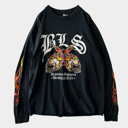 00's Black Label Society フレイム 袖プリントロンT バンドTシャツ ザック・ワイルド 黒(XL)/C1031T-SO