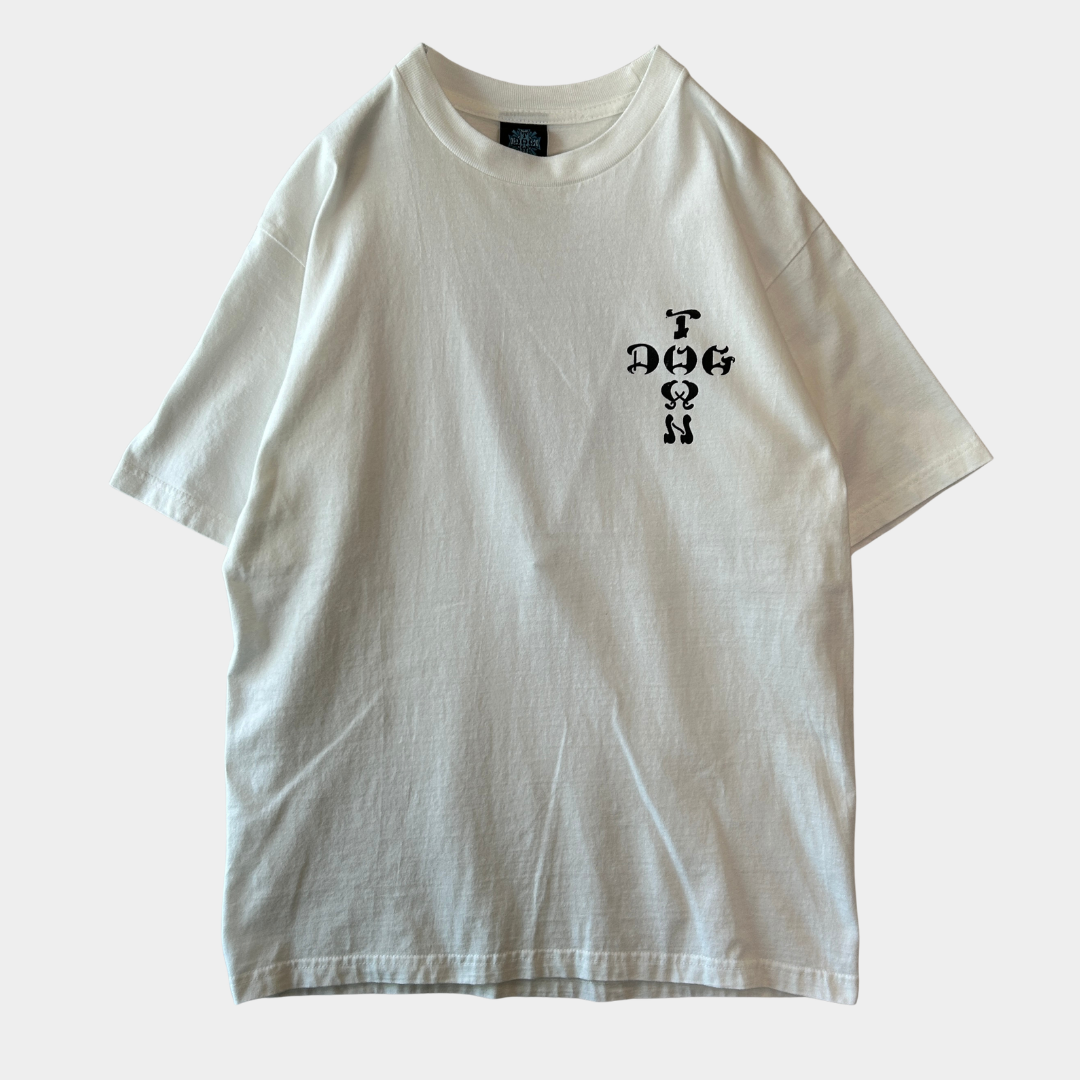 00's DOG TOWN ドッグタウン Bull Dog Design クロスロゴ グラフィックTシャツ  白/C1065T-SO