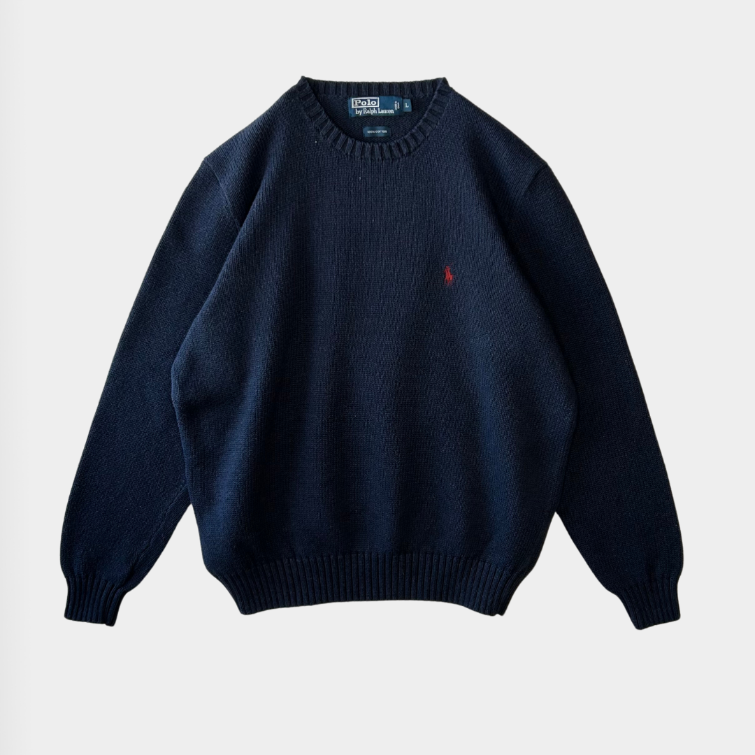 Ralph Lauren コットンロゴニット サイズL ネイビー Polo Ralph Lauren ラルフローレン コットンニット 紺(L)/B1414K-SO