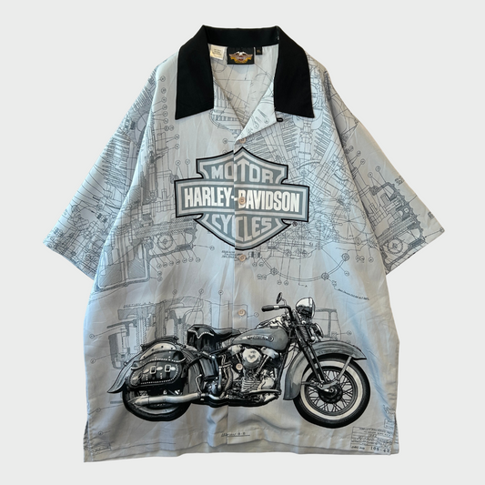 90's  HAREY-DAVIDSON  オールプリント  オープンカラーシャツ グレー XL /B2477S-SO