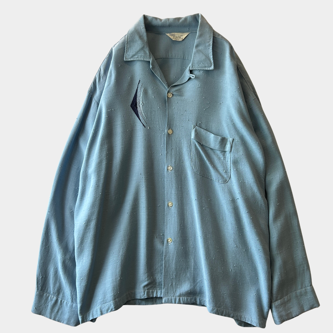 60's Sears シアーズ レーヨンシャツ ネップ　オープンカラー ブルー (XL)/C5508SH-SH