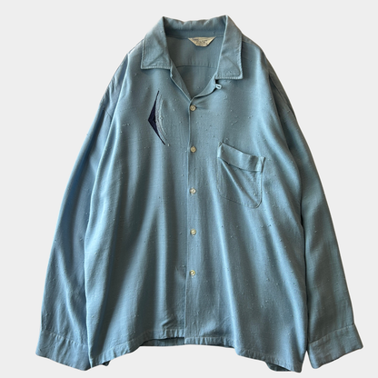 60's Sears シアーズ レーヨンシャツ ネップ　オープンカラー ブルー (XL)/C5508SH-SH