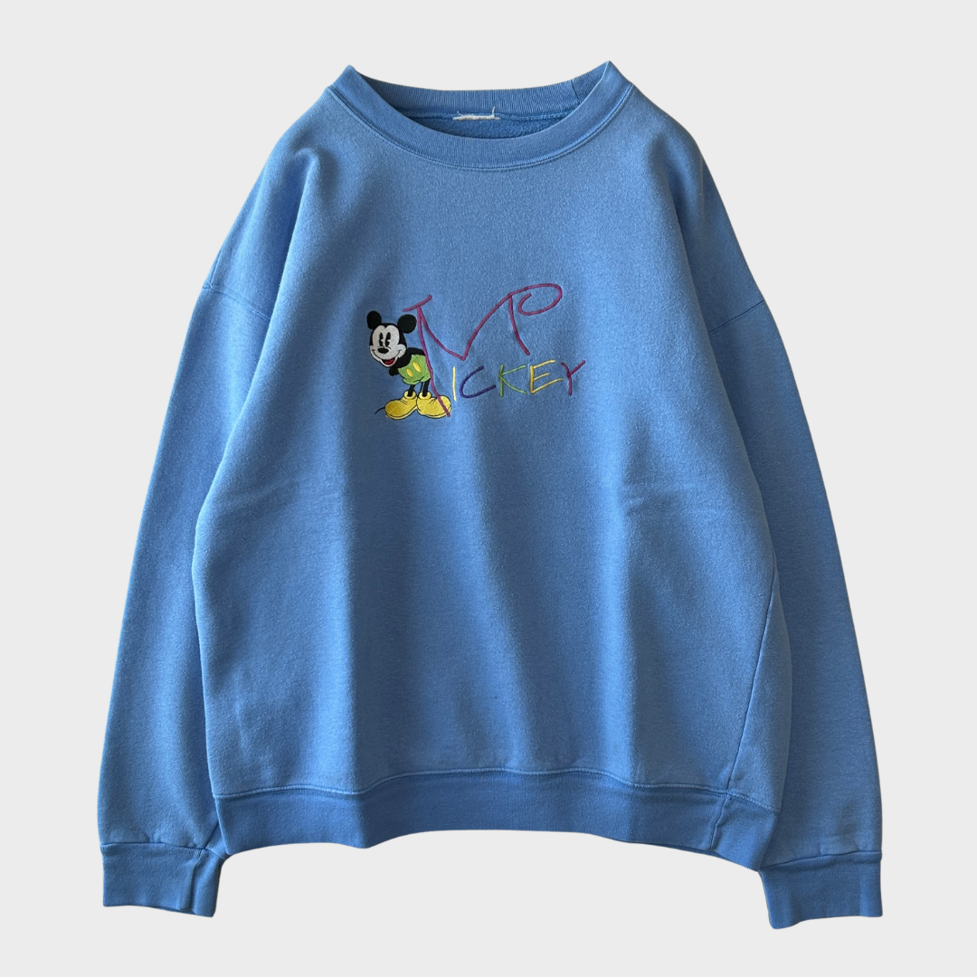 90's Disney ディズニー Mickey Mouse ミッキー キャラクタースウェット 水色 (サイズ不明)/B0337S-SO