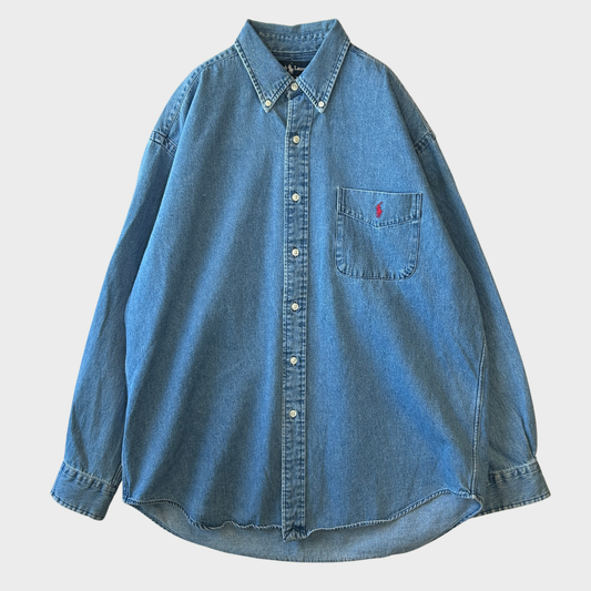 90's Ralph Lauren ラルフローレン "BIG SHIRT" デニムシャツ ボタンダウン (M)/A9648SH-SO