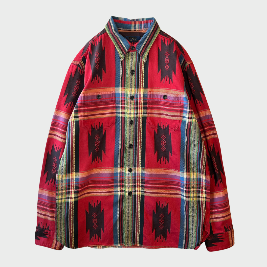 00's Ralph Lauren ラルフローレン ネイティブ柄 長袖 シャツ 赤 (L)/B2869SH-SO