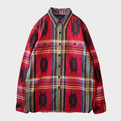 00's Ralph Lauren ラルフローレン ネイティブ柄 長袖 シャツ 赤 (L)/B2869SH-SO
