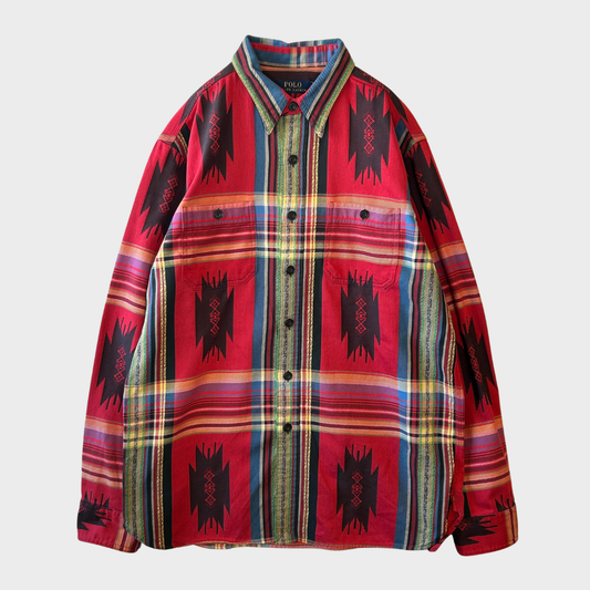 00's Ralph Lauren ラルフローレン ネイティブ柄 長袖 シャツ 赤 (L)/B2869SH-SO