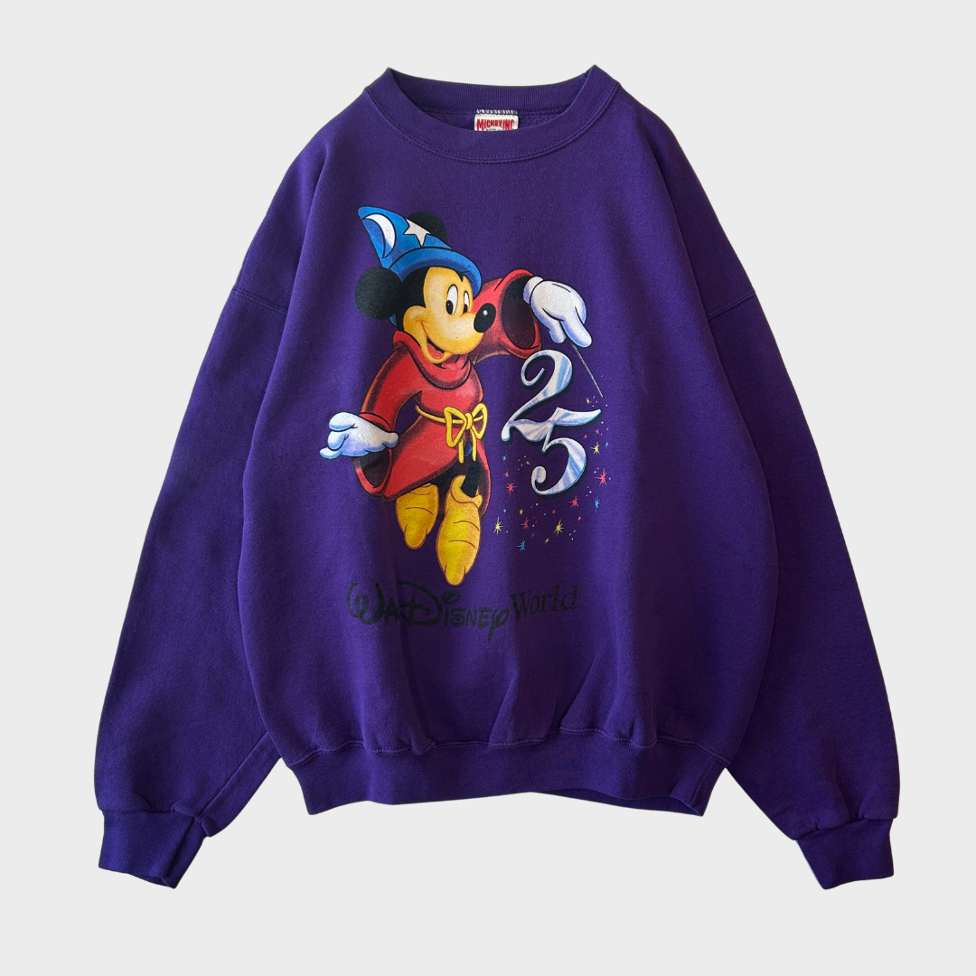 90's MICKEY,INC Walt Disney World 25th Anniversary ファンタジアミッキー スウェット 紫 (L) /A8738S-SO