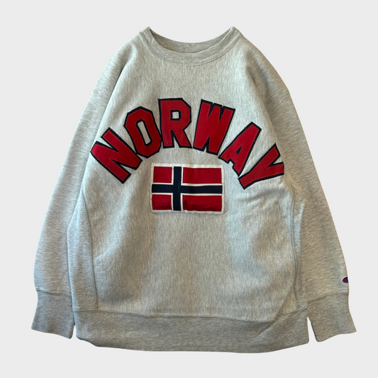 80's Champion "NORWAY" ワッペン リバースウィーブ スウェット 白 (XL)A2534S-SO
