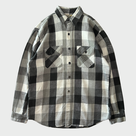 80's ~ RUGGED WEAR flannel shirt ネルシャツ グレー ホワイト ブラック (L)/B1841SH-SO