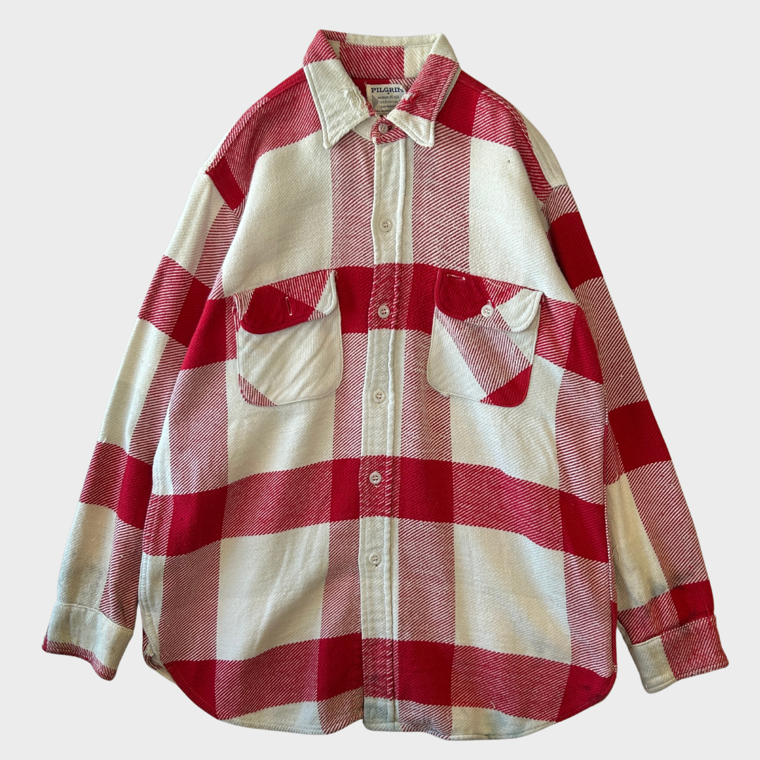 60's PILGRIM ピルグリム マチ付き ネルシャツ チェック sears 赤白(M)/A9264SH-SO