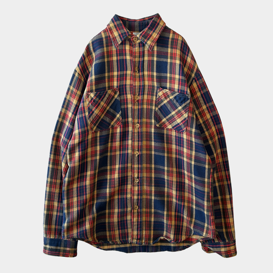 70's BIG MAC ビッグマック 単色タグ ネルシャツ 襤褸 ベージュ/ネイビー(M)/A8083SH-SO