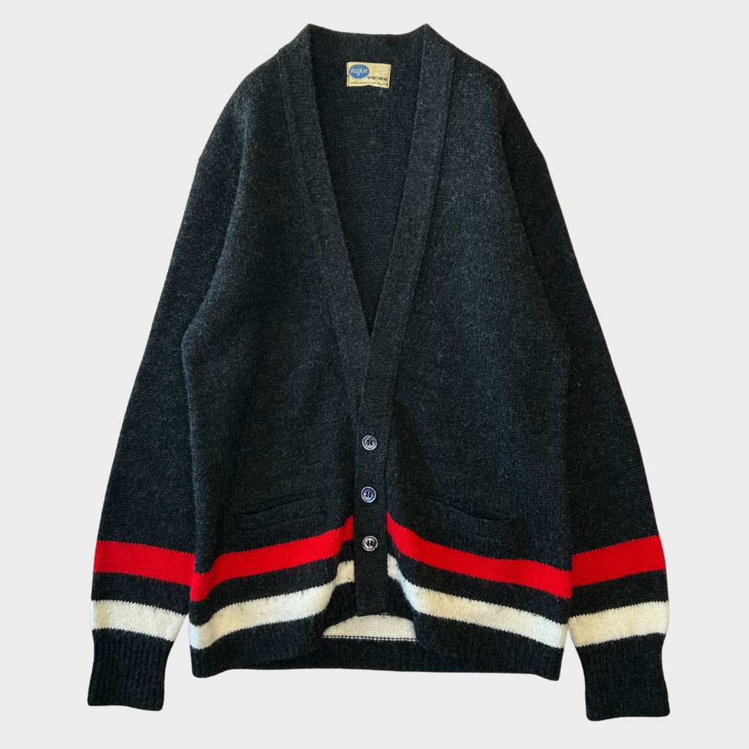 60's Pilgrim  ウールカーディガン 黒赤白 (サイズ不明)/A9226K-SO
