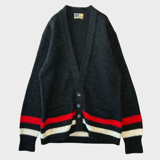 60's Pilgrim  ウールカーディガン 黒赤白 (サイズ不明)/A9226K-SO