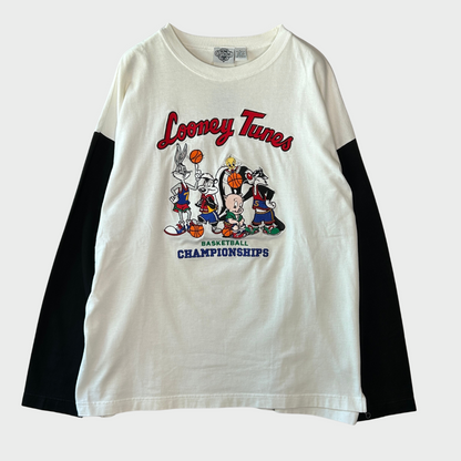 90's ACME CLOTHING CO. Looney Tunes ルーニーテューンズ キャラクター ロングスリーブシャツ 白黒(L)/B3540T-SO