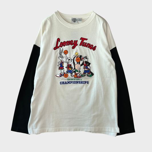 90's ACME CLOTHING CO. Looney Tunes ルーニーテューンズ キャラクター ロングスリーブシャツ 白黒(L)/B3540T-SO