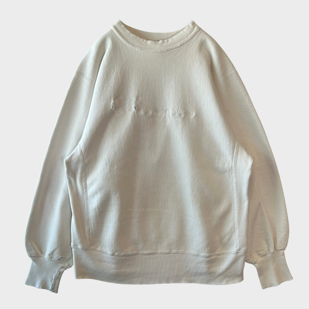 90's Champion リバースウィーブ 刺繍ロゴ スウェット ホワイト(L)/B4111R-SO