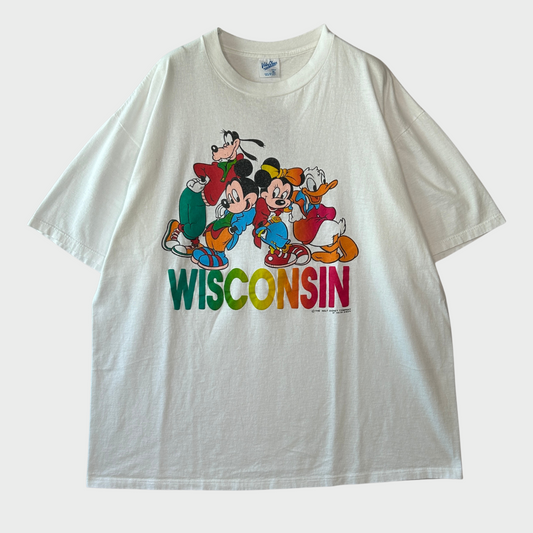 90's Velva Sheen WISCONSIN ミッキーと仲間たち ディズニーTシャツ 白 (XL)/B2191T-SO