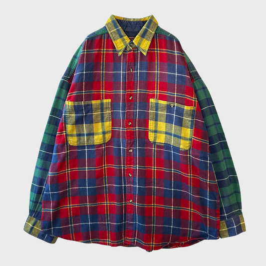 90's Field Style フランネルチェックシャツ マルチカラー 赤黄緑紺 (XL)/A5004SH-SO