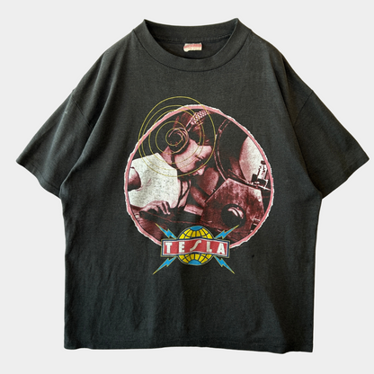 80's TESLA テスラ1989 World Tour Tシャツ 黒(XL)/A6689T-SO