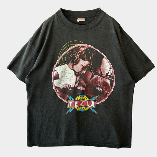 80's TESLA テスラ1989 World Tour Tシャツ 黒(XL)/A6689T-SO