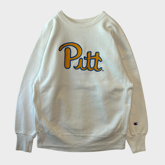 90's Champion Reverse Weave リバースウィーブ PITT 刺繍カレッジスウェット 白(L)/)A1053R-SO