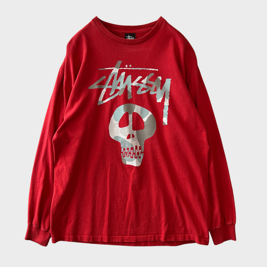 00's Stussy ステューシー スカル プリント ロングTシャツ 赤 (L)/B2074T-SO