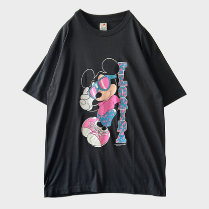 80's-90's Sherry Manufacturing FLORIDA Mickey Mouse キャラクターTシャツ 黒 (XL)/A4256T-SO