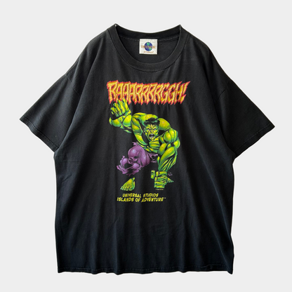 90's UNIVESAL STUDIOS マーベル ハルク キャラクターTシャツ 黒(XL)/A6531T-SO