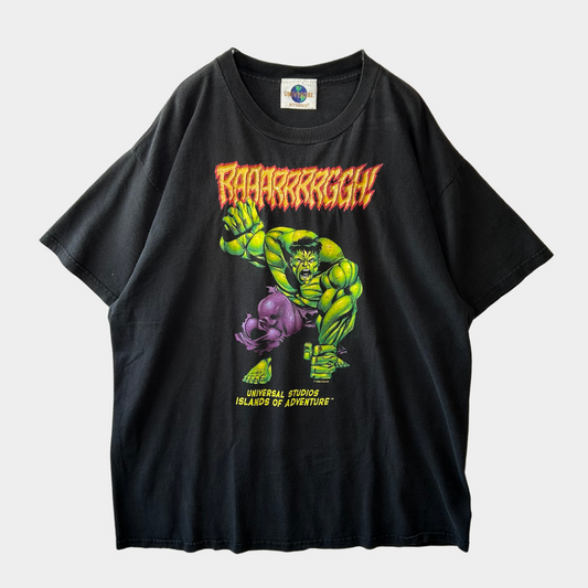 90's UNIVESAL STUDIOS マーベル ハルク キャラクターTシャツ 黒(XL)/A6531T-SO