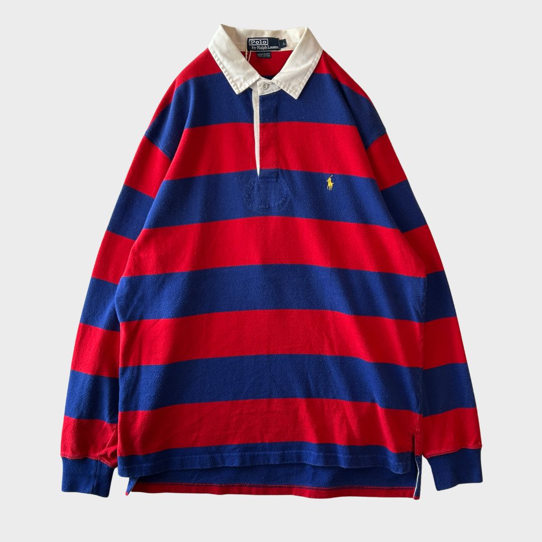 00's Polo by ralph lauren ラルフローレン ボーダーラガーシャツ 赤×ネイビー(L)/B0100T-SO